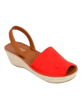 Kenneth Cole Wedge Slingback Espadrille Fine Glass Red Tan Women's Size 6.5